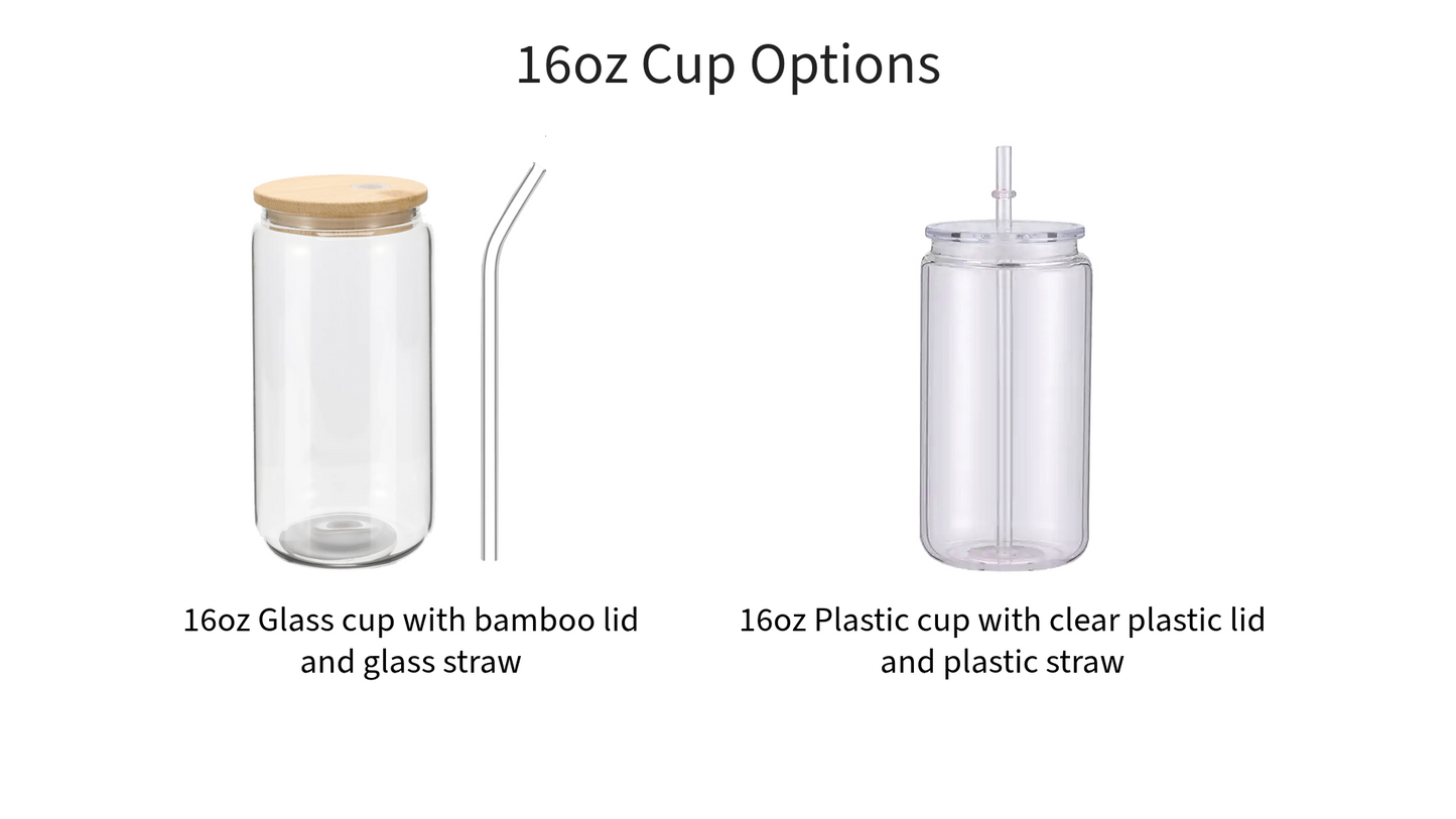 a glass cup with a straw and a plastic cup with a straw