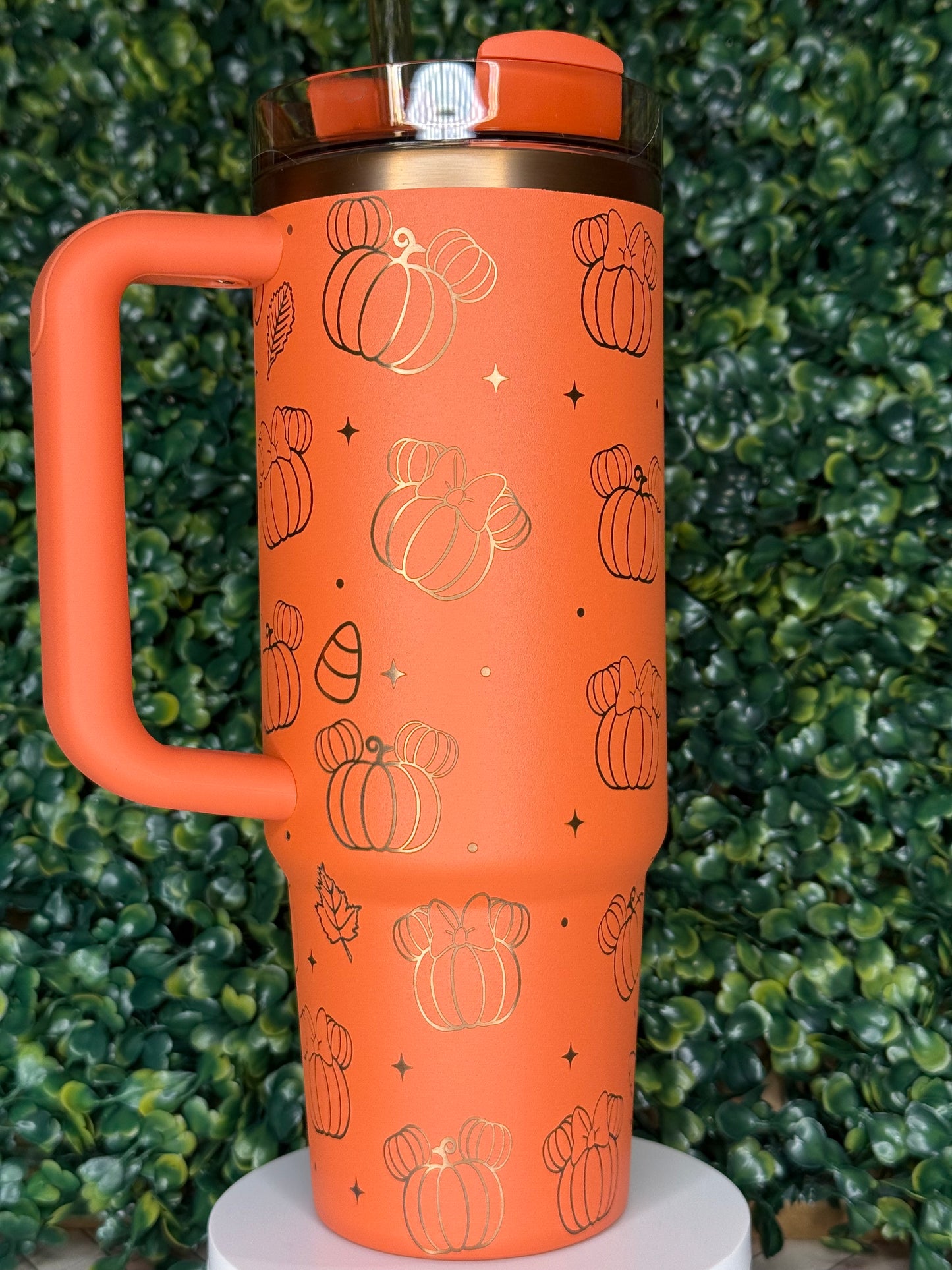 Once Upon a Pumpkin | Mickey & Minnie Pumpkin Ears Engraved Tumbler - Stanley Quencher 30/40oz