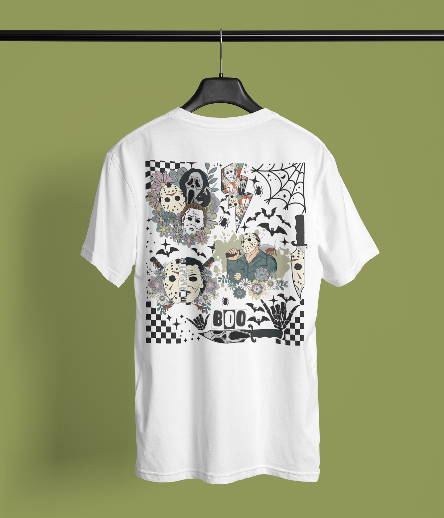 Spooky Vibes Halloween Horror Shirt Floral Slasher Front & Back Tee