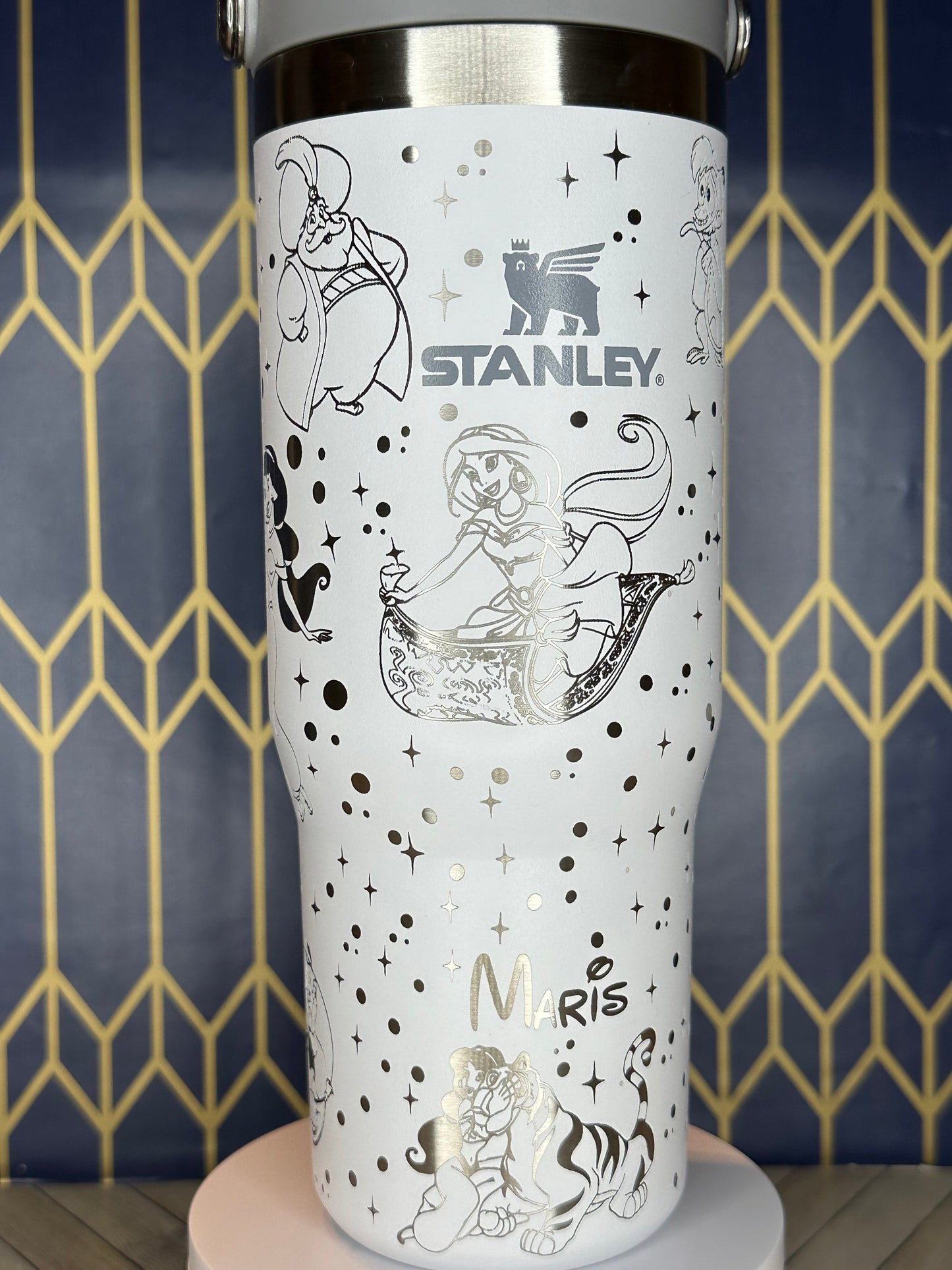 a close up of a coffee cup on a table