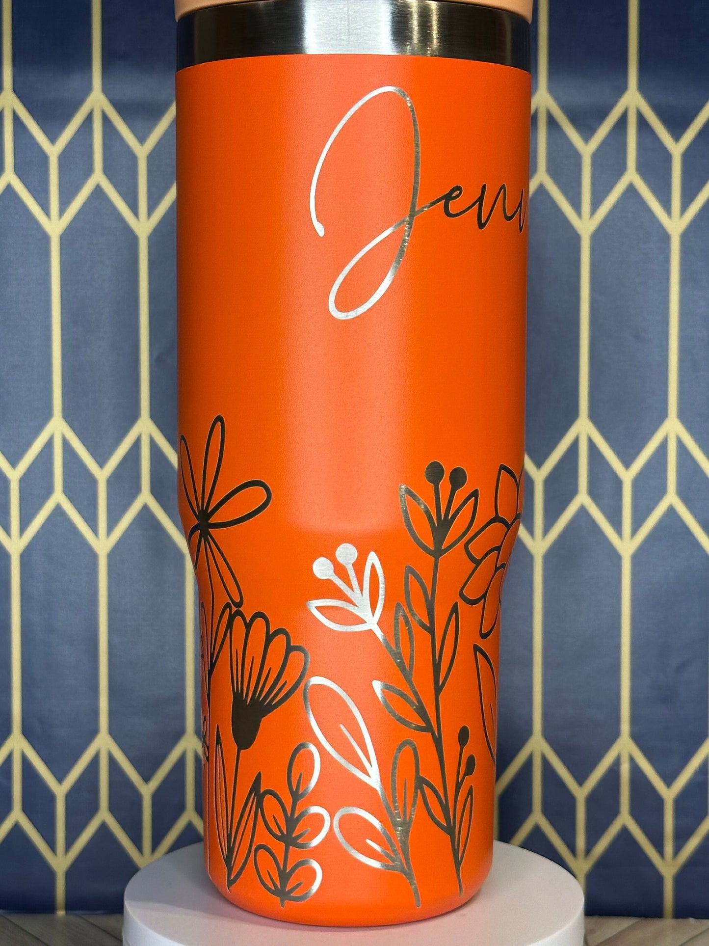 Vaso floral personalizado con nombre - Stanley Quencher 30/40 oz