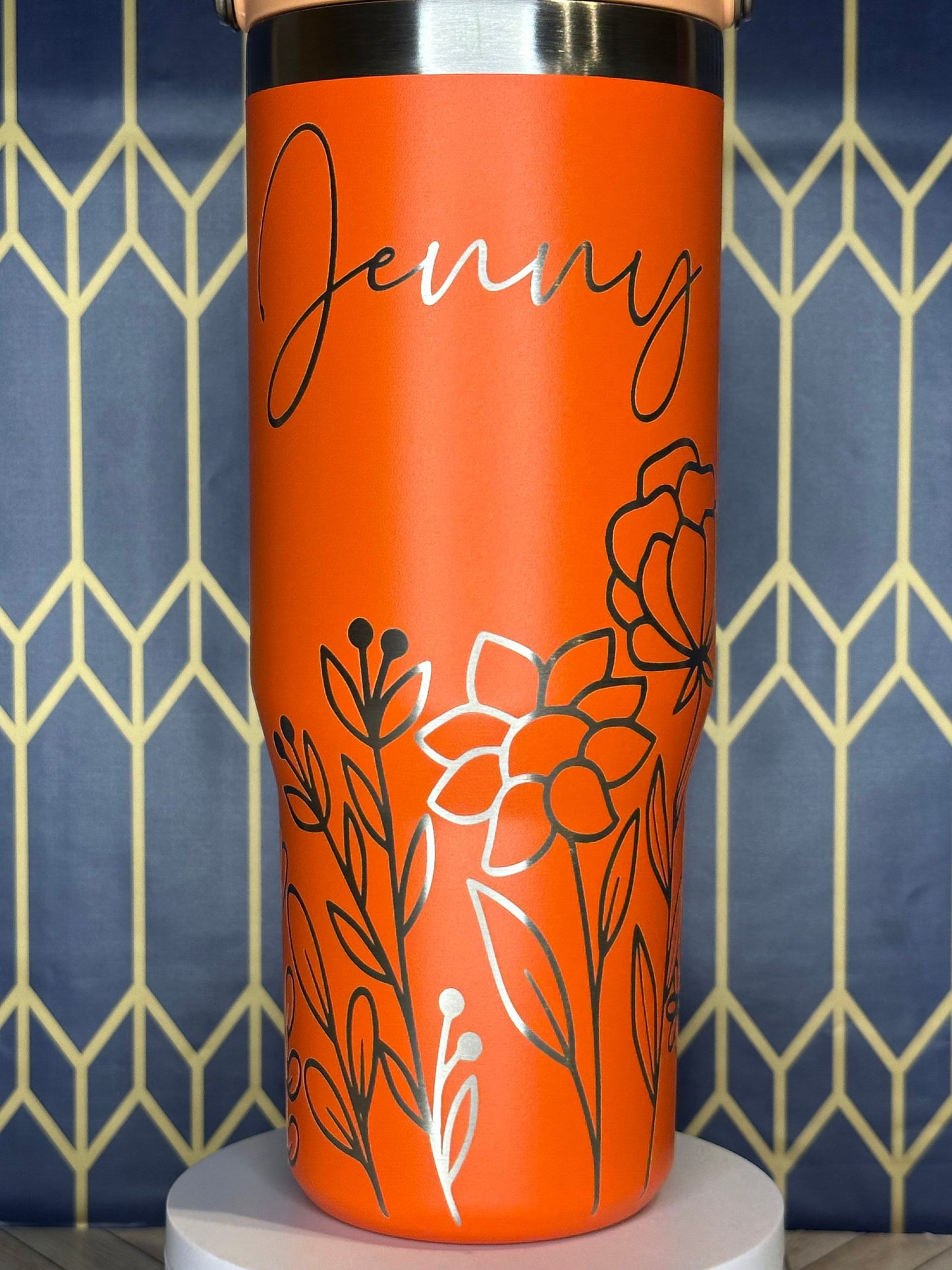 Vaso floral personalizado con nombre - Stanley Quencher 30/40 oz