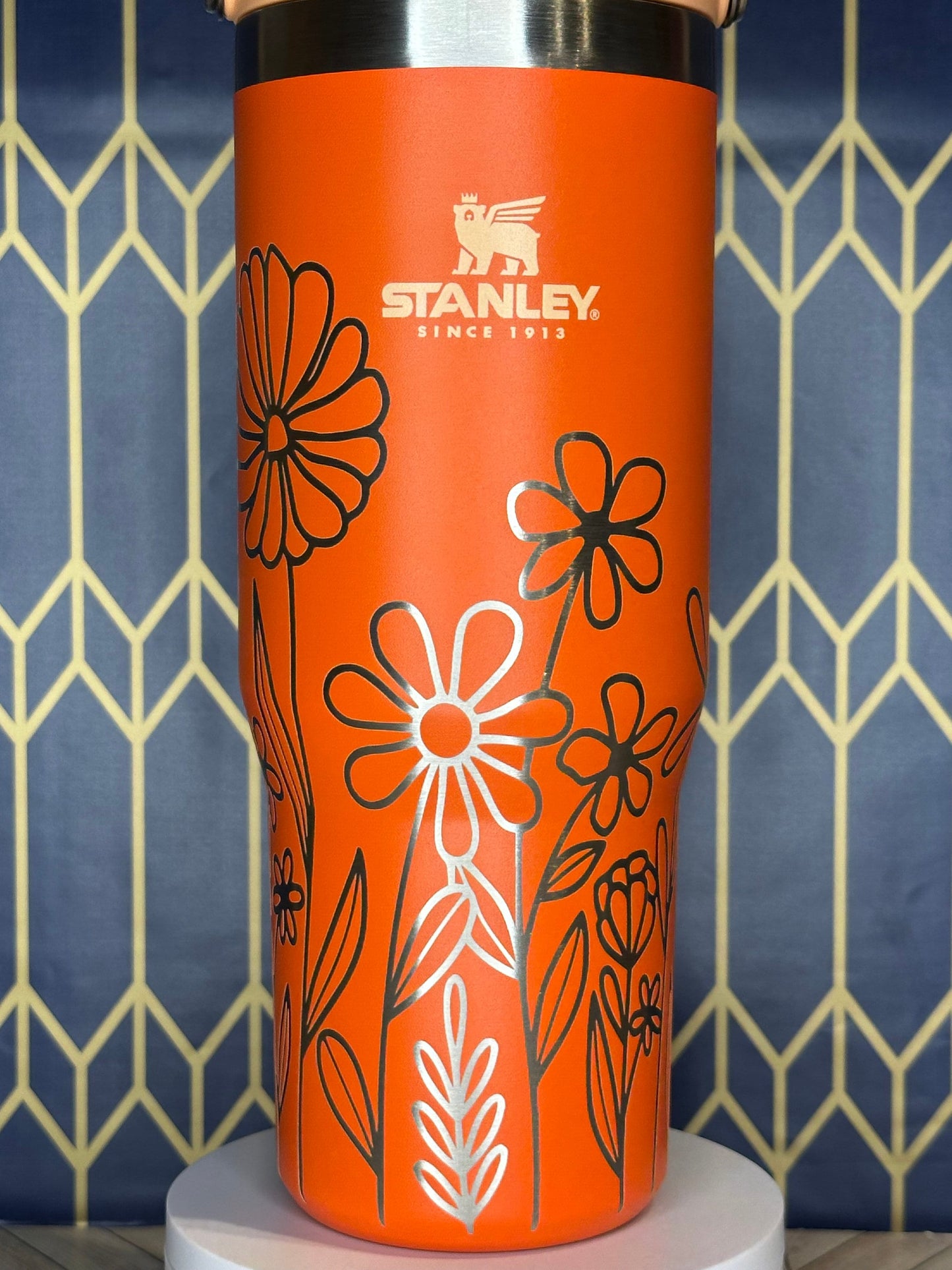 Vaso floral personalizado con nombre - Stanley Quencher 30/40 oz