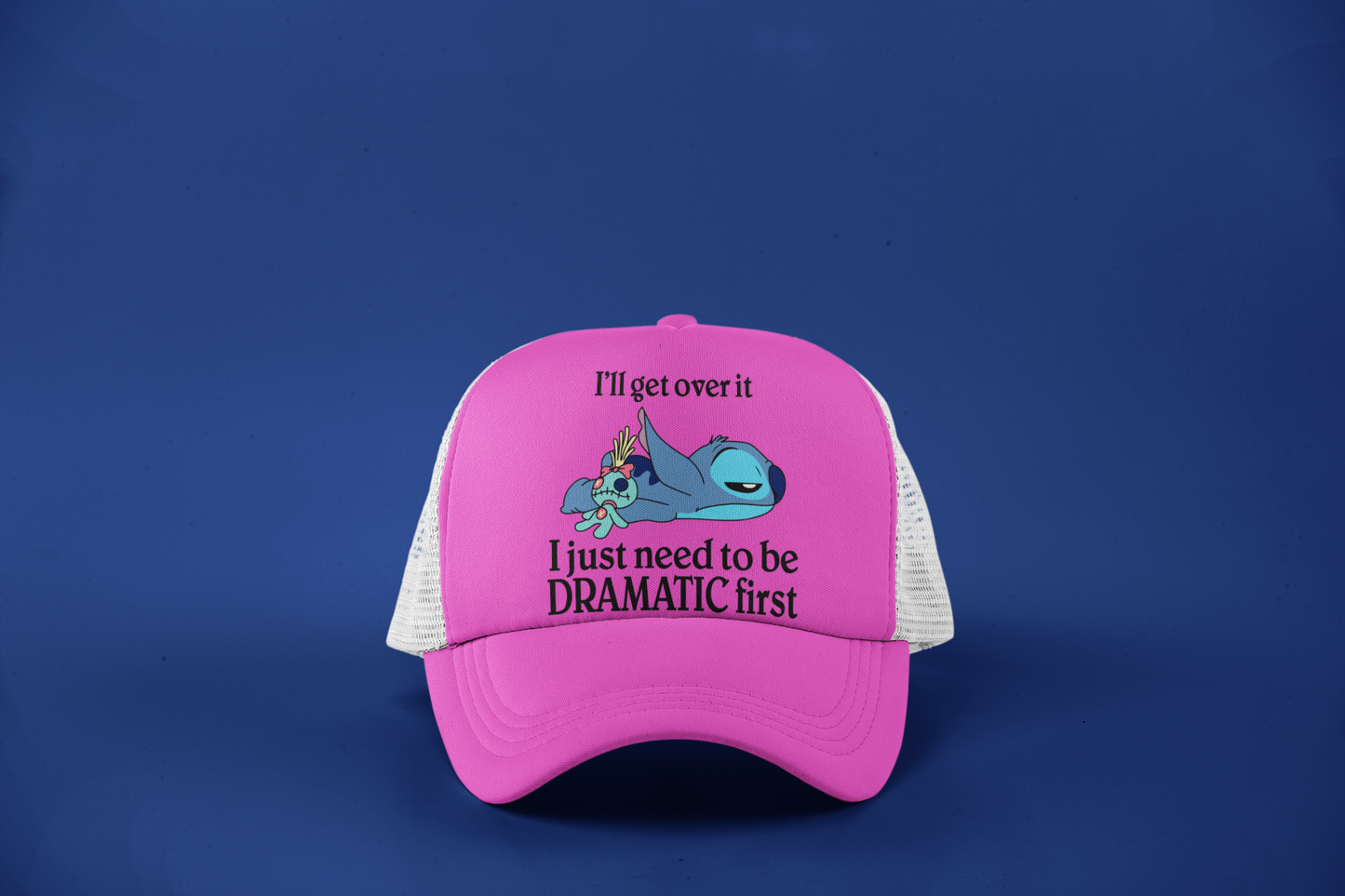 Stitch Laying Down DTF Hat – Moody Cute “I’ll Get Over It” Design
