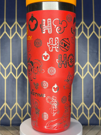 a close up of a red cup on a wall