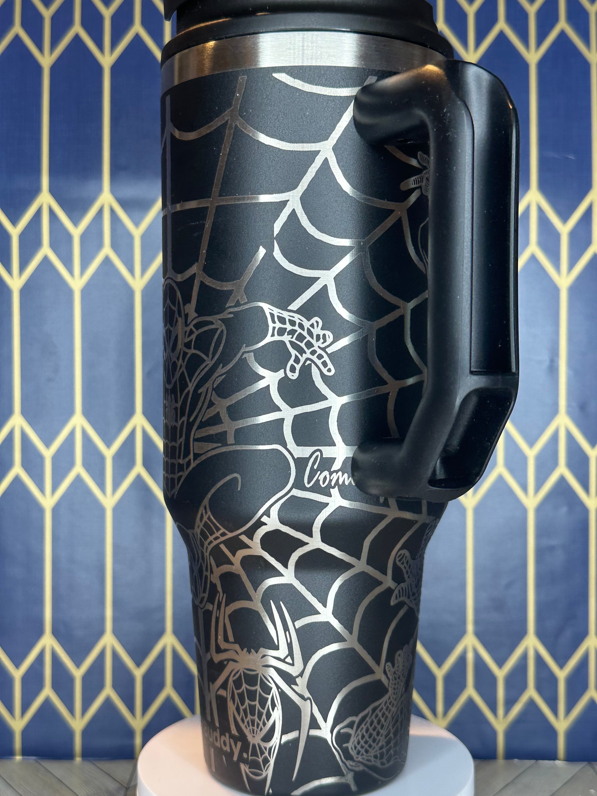 a close up of a bike handle with a pattern on it