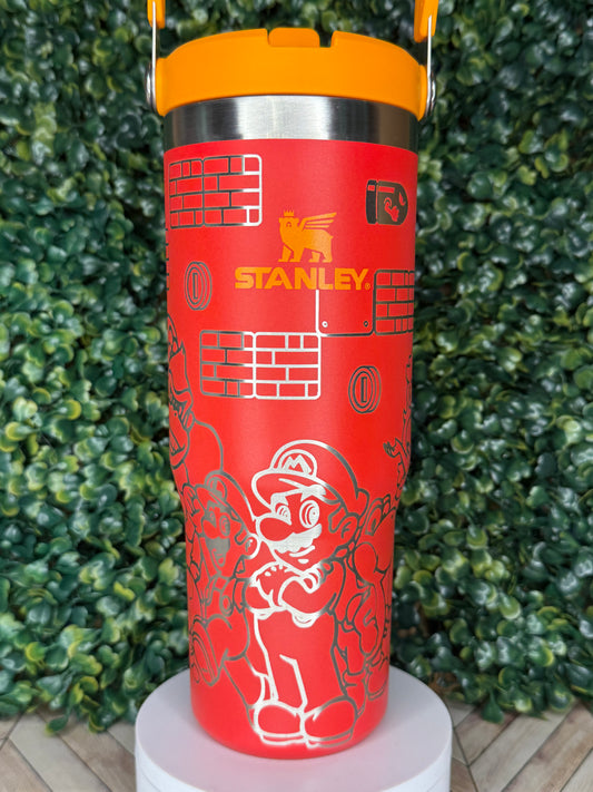 Super Mario Bros Engraved Tumbler - Stanley IceFlow 30oz Flip Straw