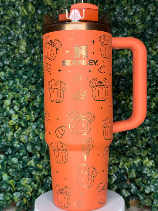 Once Upon a Pumpkin | Mickey & Minnie Pumpkin Ears Engraved Tumbler - Stanley Quencher 30/40oz