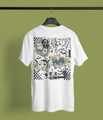 Spooky Vibes Halloween Horror Shirt Floral Slasher Front & Back Tee