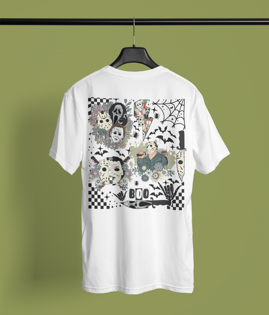 Spooky Vibes Halloween Horror Shirt Floral Slasher Front & Back Tee