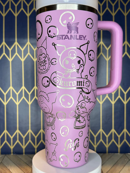 a pink and white cup with a handle on a wall