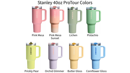 a collection of eight colorful stainless steel tumblers, each with a different color and design.