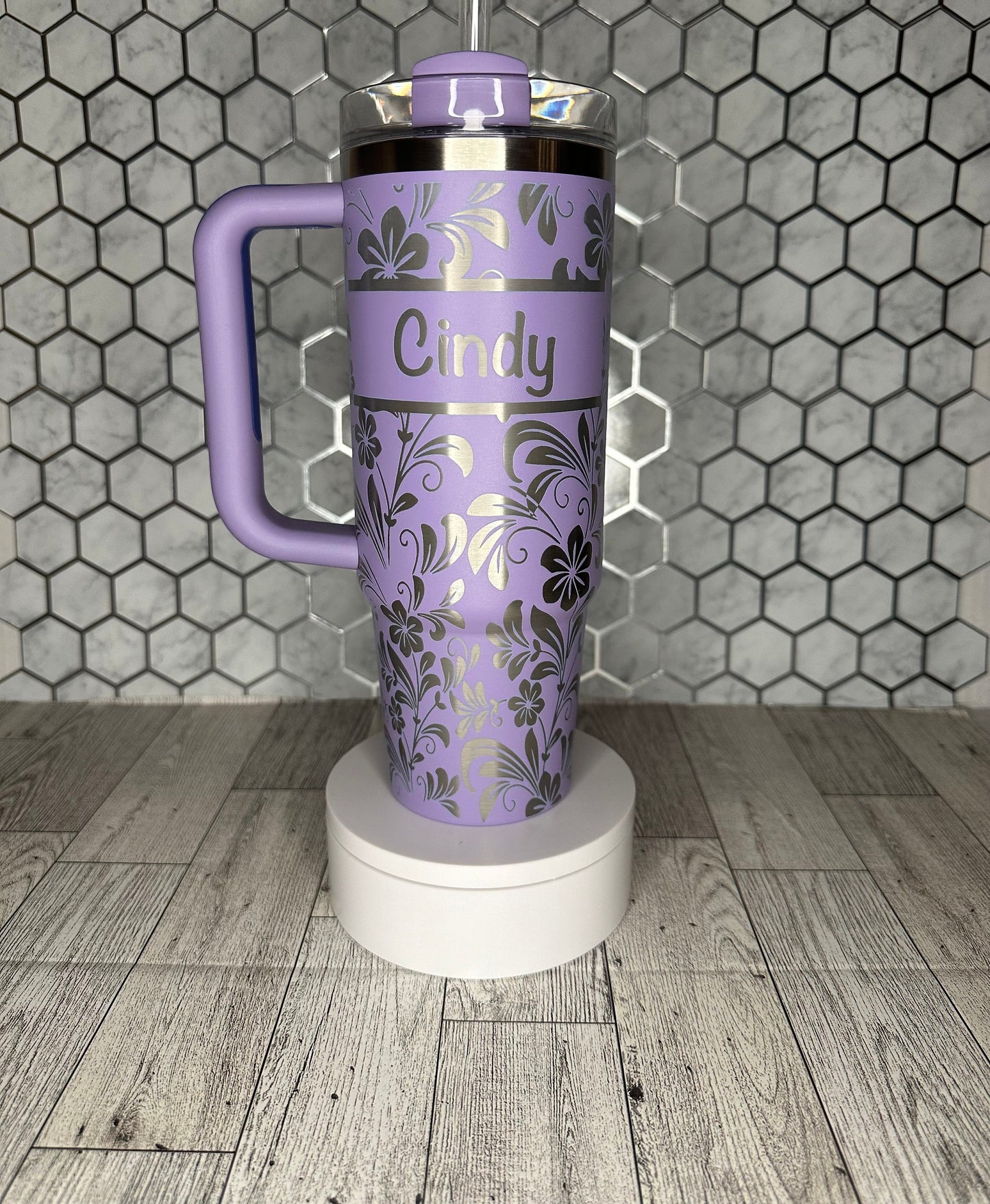 Personalized Floral Engraved Tumbler with Name -  Stanley Quencher 30/40oz