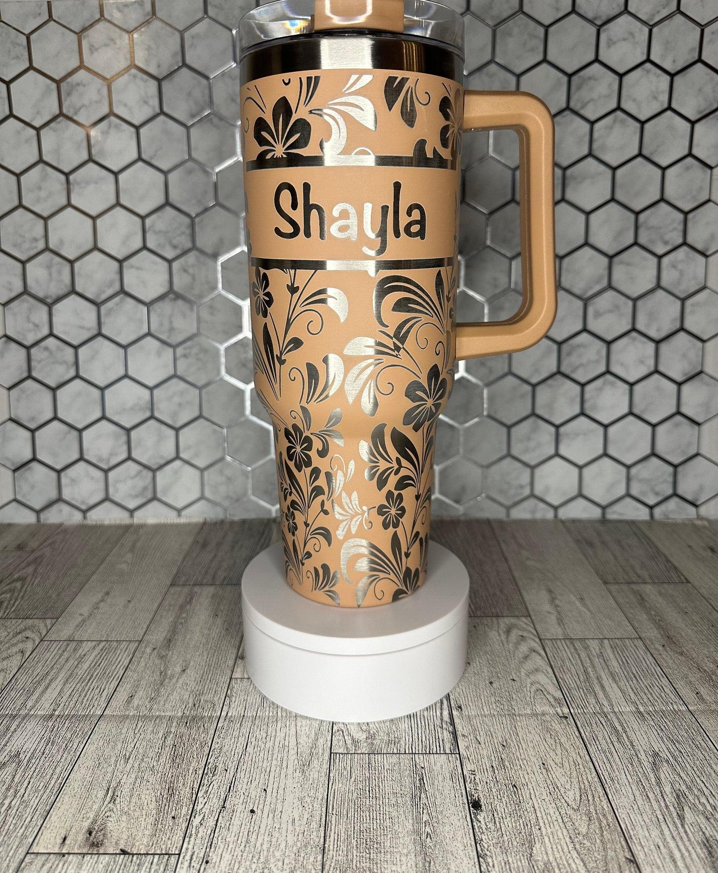 Personalized Floral Engraved Tumbler with Name -  Stanley Quencher 30/40oz