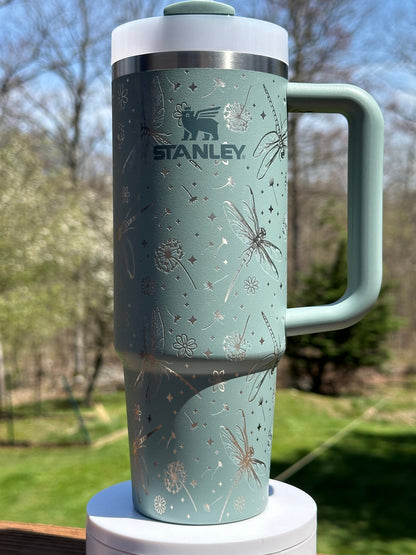 Dragonfly and Dandelion Engraved Tumbler - Stanley Quencher 30/40oz