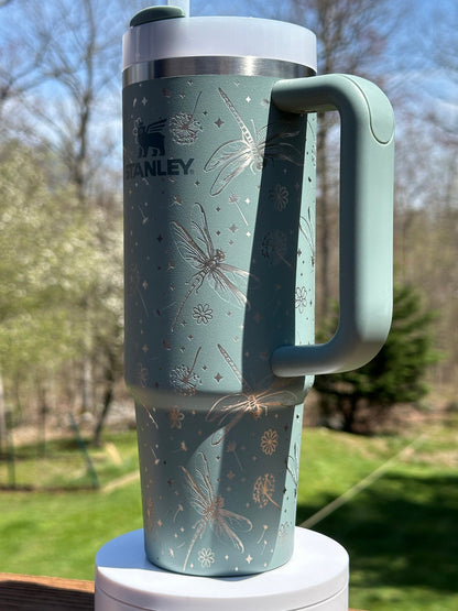 Dragonfly and Dandelion Engraved Tumbler - Stanley IceFlow 30oz Flip Straw