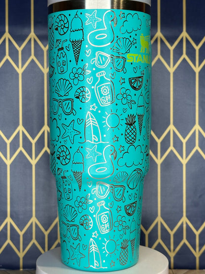 Summer Doodles Engraved Tumbler - Stanley Quencher 30/40oz