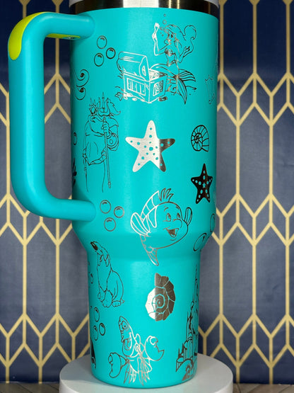 Laser Engraved Mermaid Tumbler - Stanley IceFlow 30oz Flip Straw