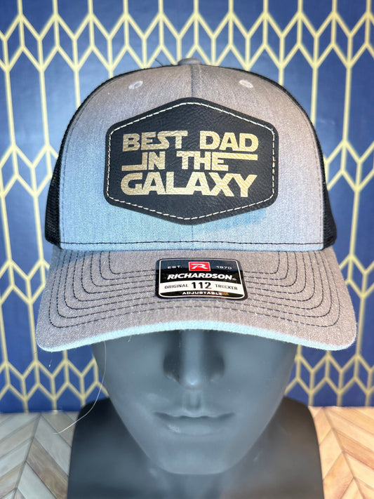 Best Dad in the Galaxy Hat with Leather Patch