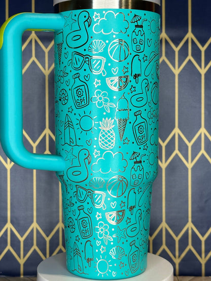 Summer Doodles Engraved Tumbler - FrostBuddy Thicc and ToGo Buddy