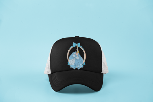 Cinderella-Inspired DTF Hat – Blue Ballgown, Castle Design & Dreamy Bow Frame