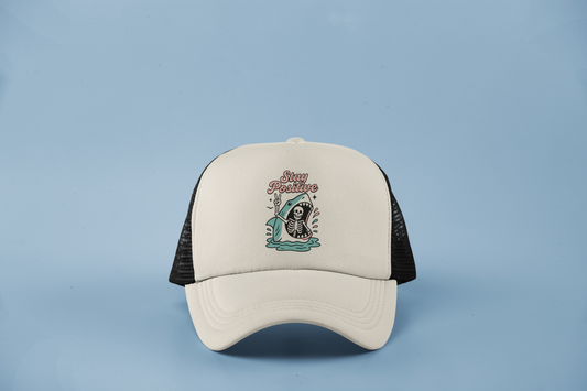 Stay Positive Shark Skeleton DTF Hat – Funny Dark Humor, Edgy Retro Vibes
