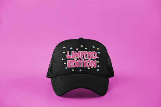 Limited Edition DTF Hat – Pink Heart Design with Pastel Stars, One-of-a-Kind Vibes