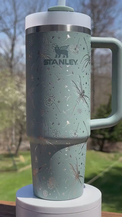 Dragonfly and Dandelion Engraved Tumbler - Stanley IceFlow 30oz Flip Straw