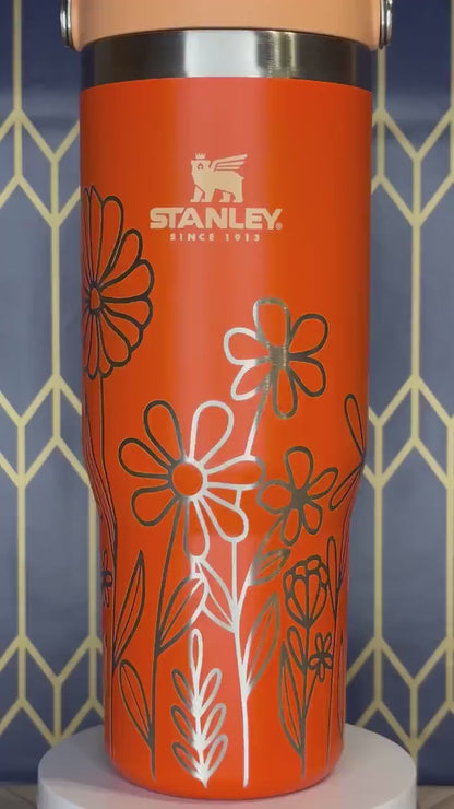 Vaso floral personalizado con nombre - Stanley IceFlow de 30 oz con pajita