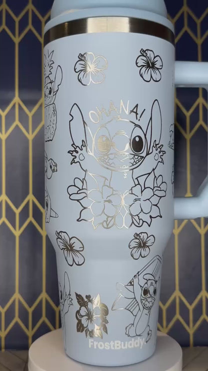 Stitch's Galactic Mischief Engraved Tumbler - FrostBuddy Thicc and ToGo Buddy