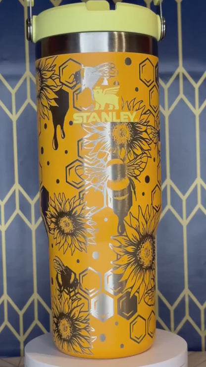 Vaso artesanal con diseño de abeja y panal - Stanley Quencher de 30/40 oz
