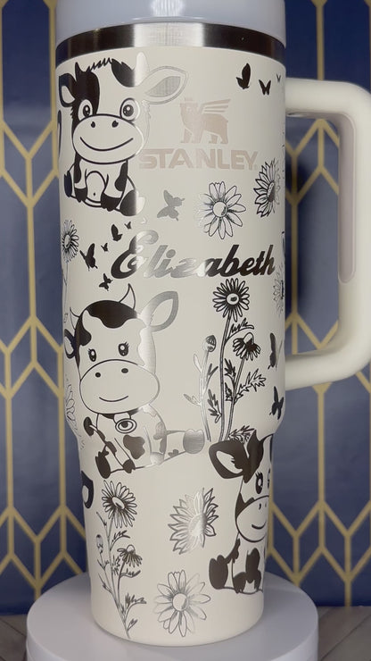 Cute Cow Engraved Tumbler - Stanley Quencher 30/40oz