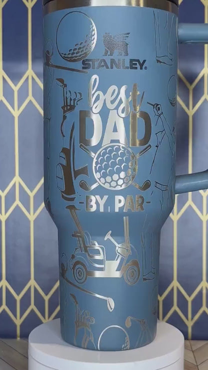 Diseño con temática de golf "Best Dad By Par" - Pajita Stanley IceFlow de 30 oz