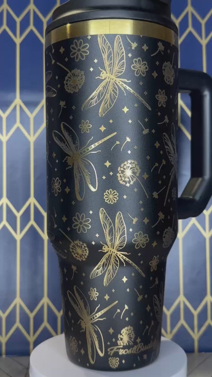 Dragonfly and Dandelion Engraved Tumbler - FrostBuddy Thicc and ToGo Buddy