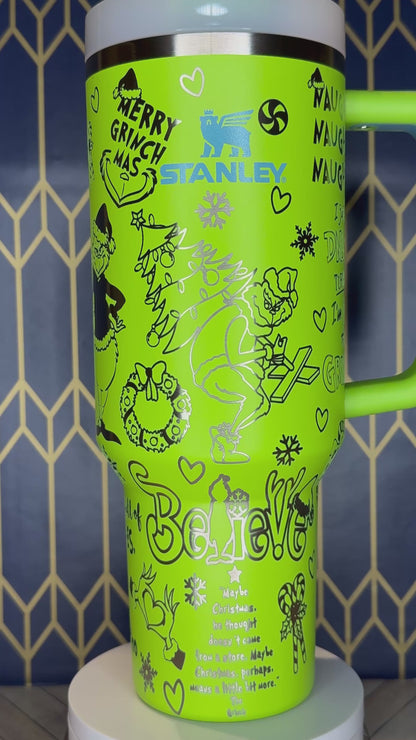 Vaso grabado "¿Quién se roba la Navidad?" - Stanley IceFlow de 30 oz con pajita